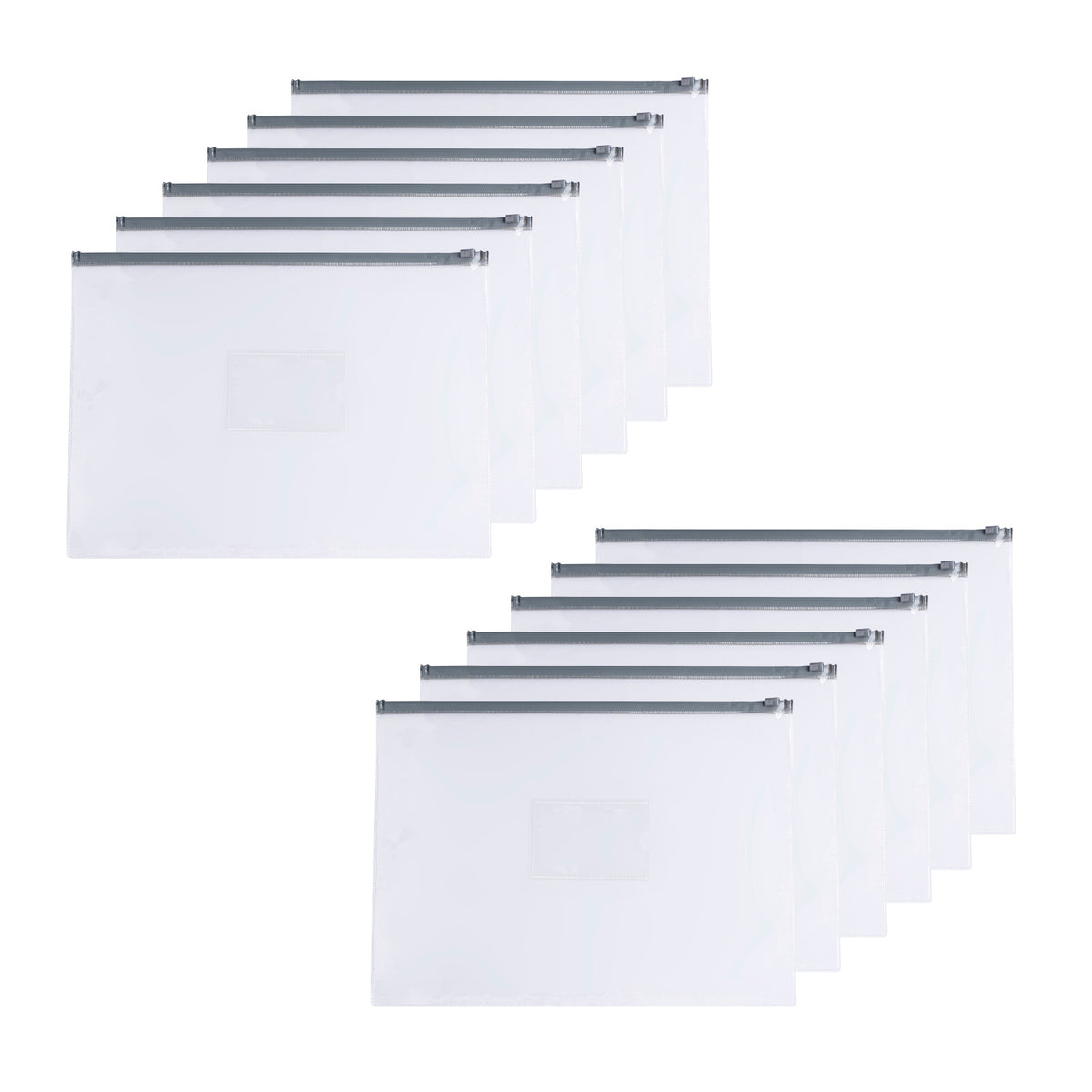 Pack of 12 A3 Clear Zippy Bags with Grey Zip