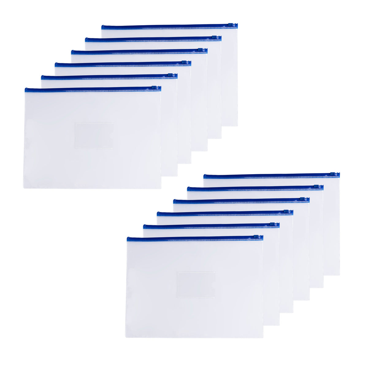 Pack of 12 A3 Clear Zippy Bags with Blue Zip