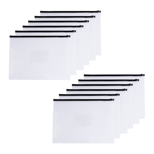 Pack of 12 A3 Clear Zippy Bags with Black Zip
