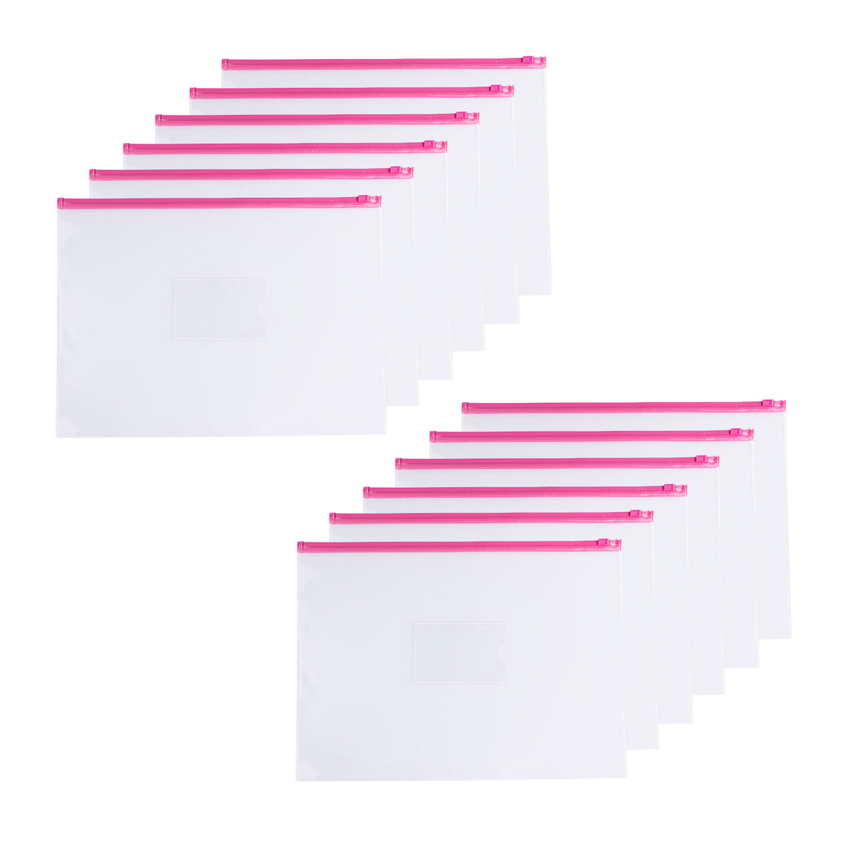 Pack of 12 A3 Clear Zippy Bags with Pink Zip