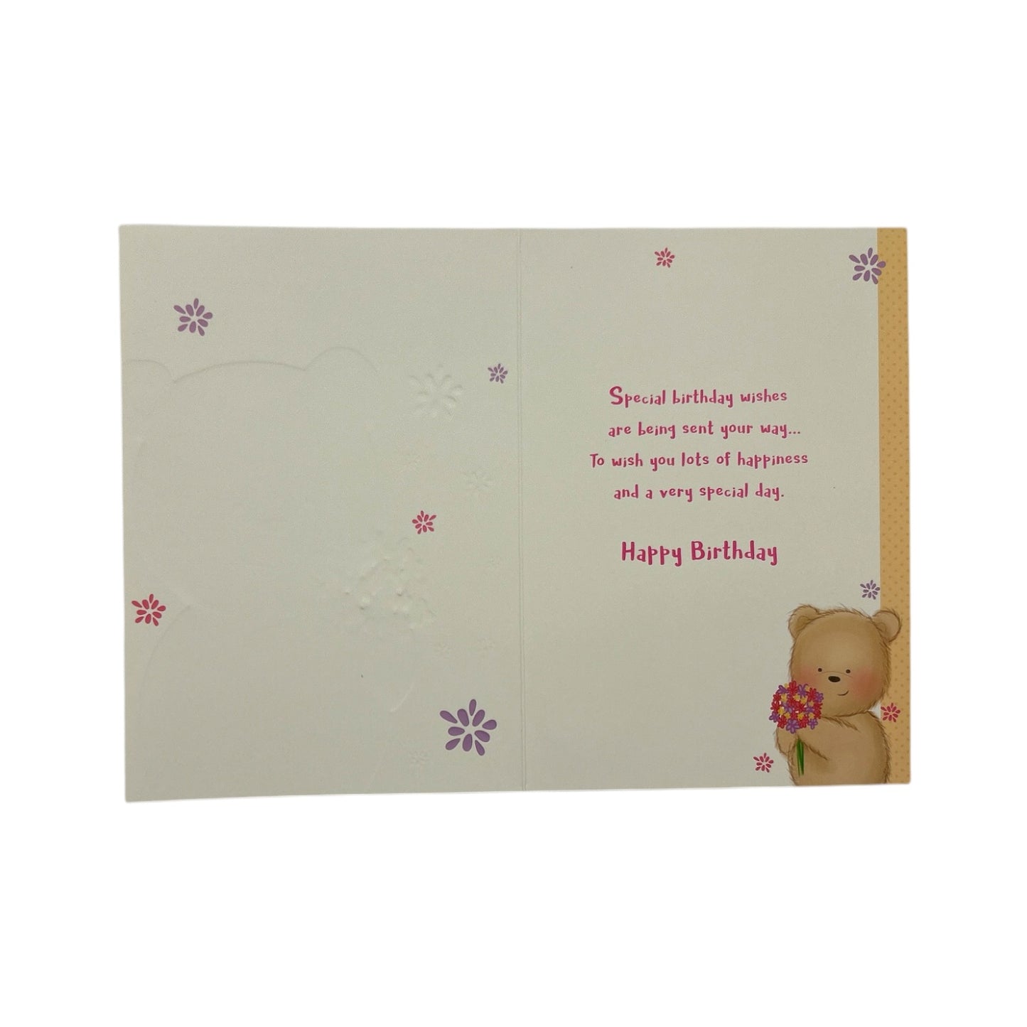Fluffy Teddy Holding Flowers Design Nan Birthday Card