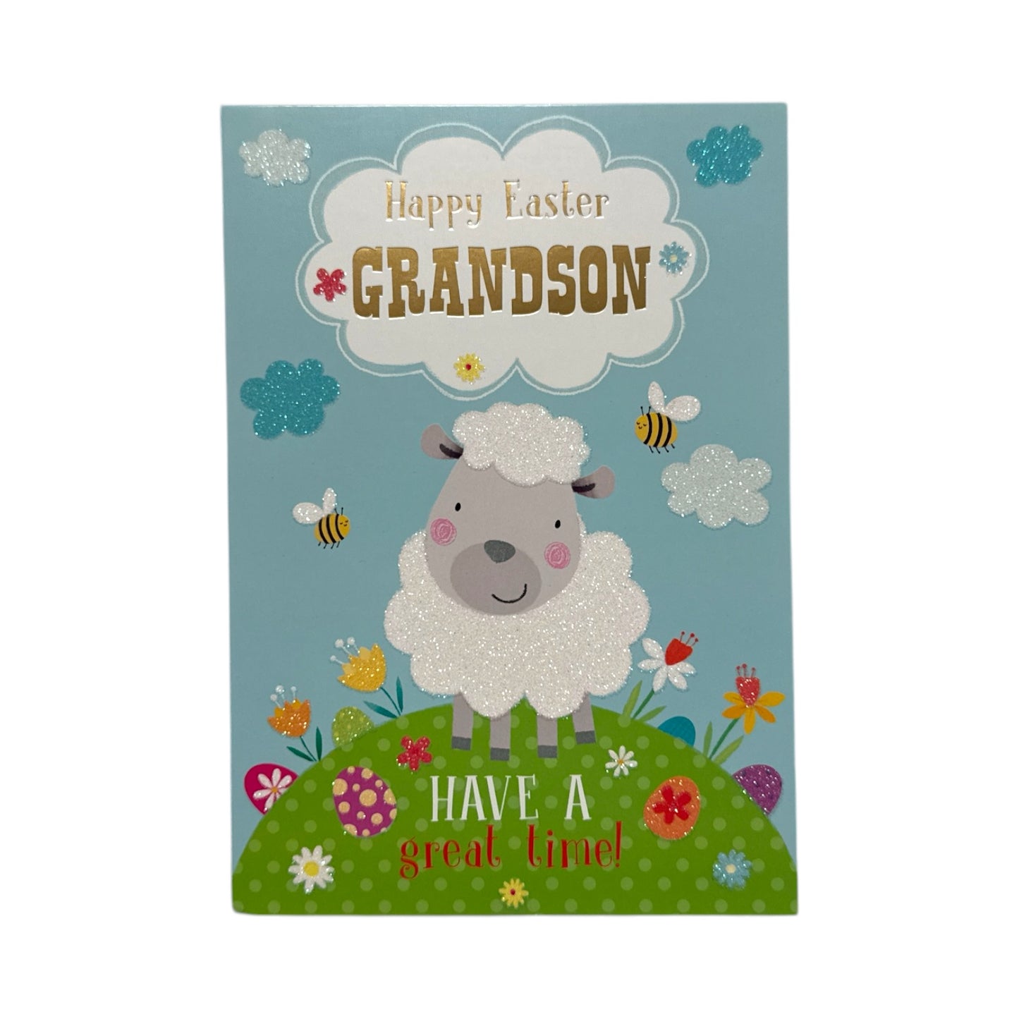 For Grandson Cute Lamb with Bees Design Easter Card