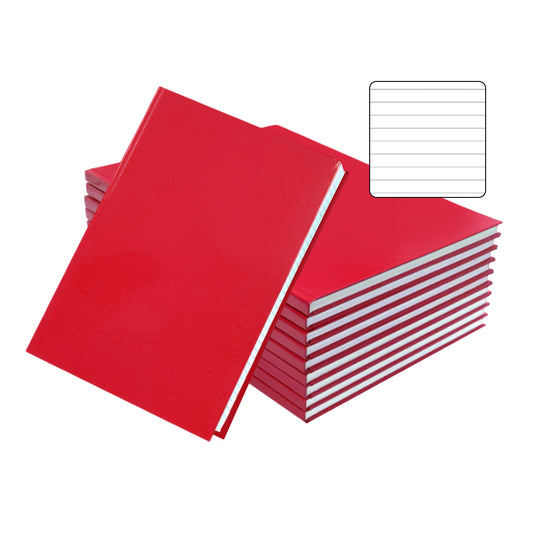 Pack of 10 A4 160 Pages 8mm Ruled Red Casebound Notebooks