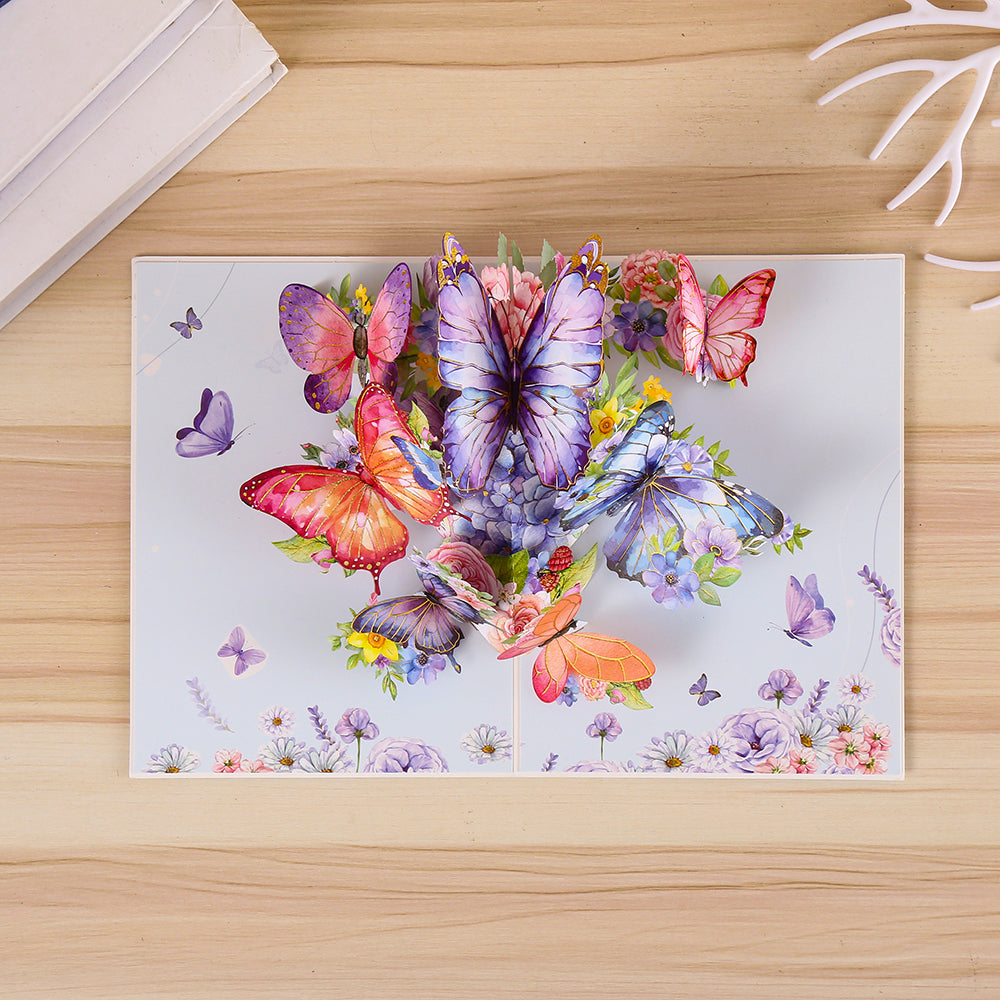 Blue Butterfly and Flowers 3D Pop Up Greeting Card