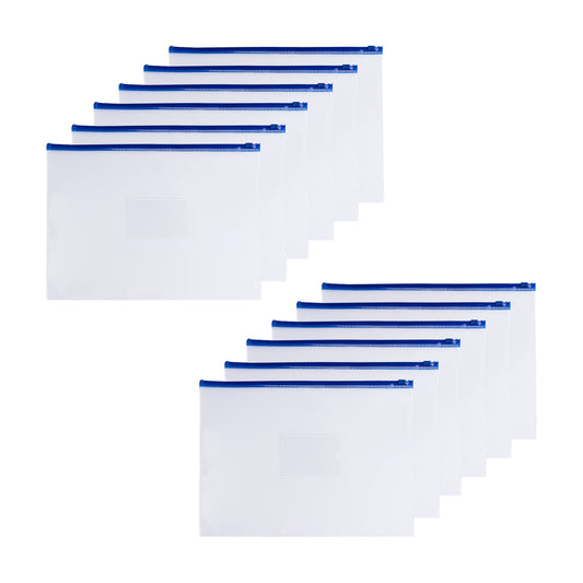 Pack of 12 A4 Clear Zippy Bags with Blue Zip