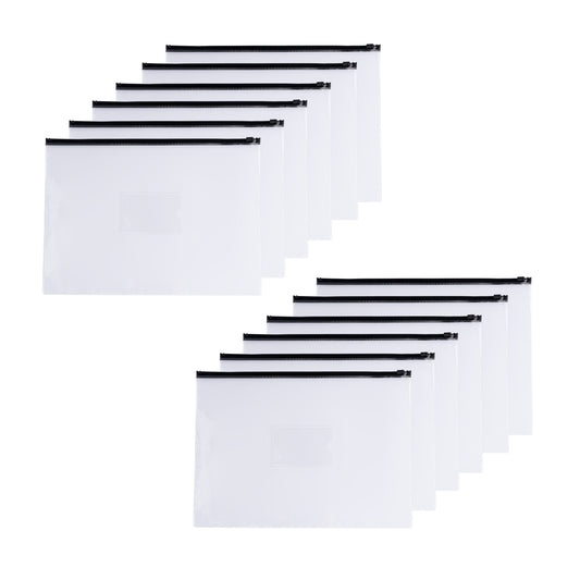 Pack of 12 A4 Clear Zippy Bags with Black Zip