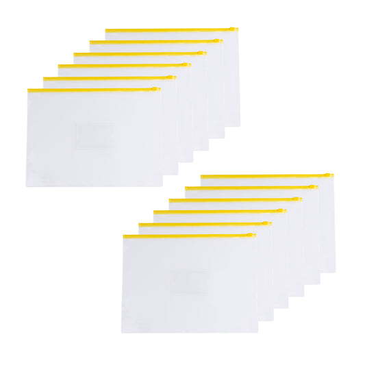 Pack of 12 A4 Clear Zippy Bags with Yellow Zip
