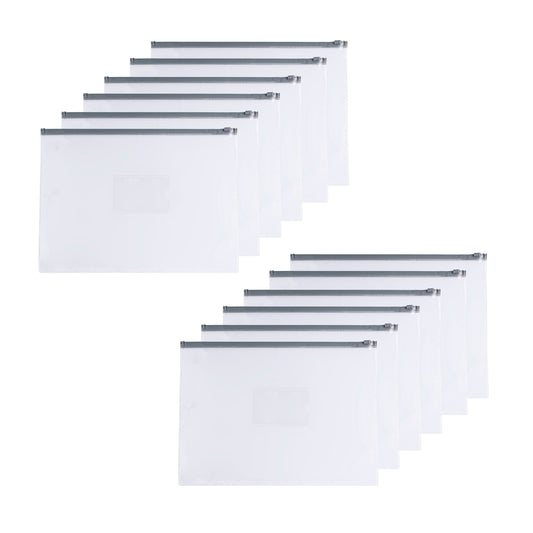 Pack of 12 A4 Clear Zippy Bags with Grey Zip