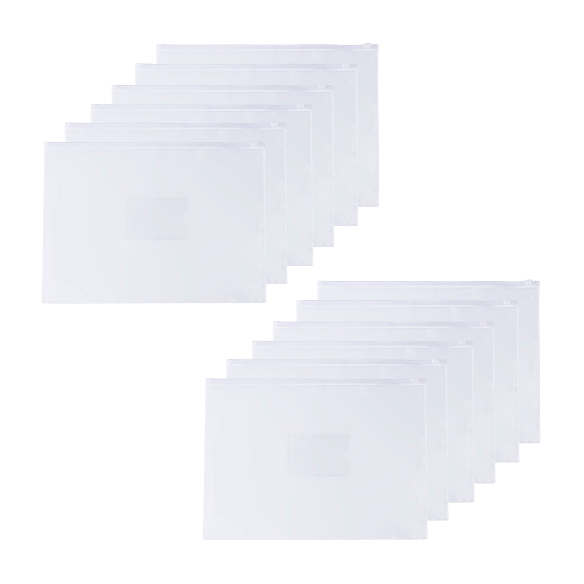 Pack of 12 A4+ Foolscap Clear Zippy Bags with White Zip