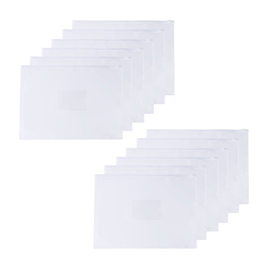 Pack of 12 A4+ Foolscap Clear Zippy Bags with White Zip