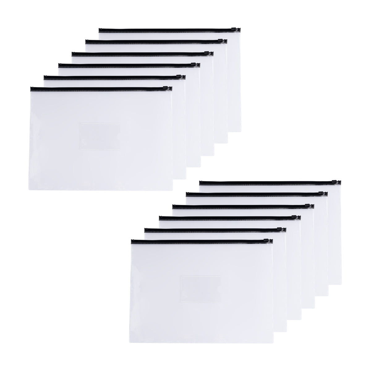 Pack of 12 A4+ Foolscap Clear Zippy Bags with Black Zip