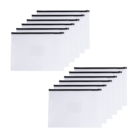 Pack of 12 A4+ Foolscap Clear Zippy Bags with Black Zip