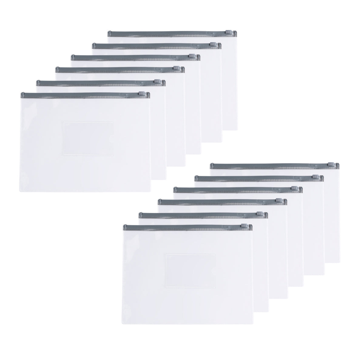 Pack of 12 A5 Clear Zippy Bags with Grey Zip