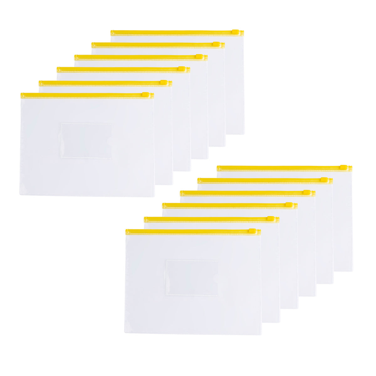 Pack of 12 A5 Clear Zippy Bags with Yellow Zip
