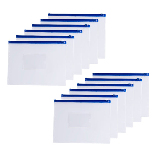 Pack of 12 A5 Clear Zippy Bags with Blue Zip