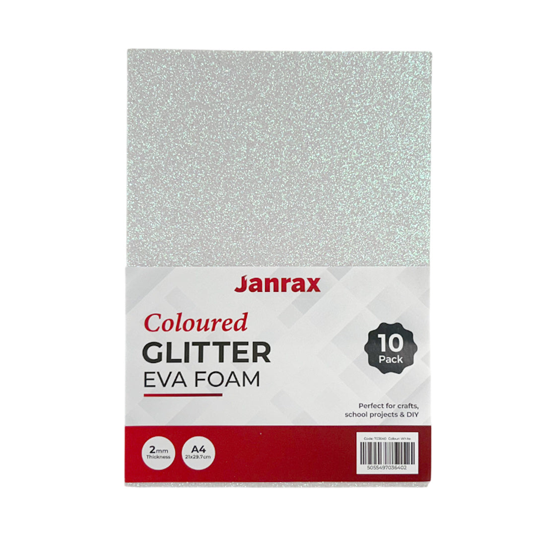 Pack of 10 A4 White Glitter Eva Foam Sheets
