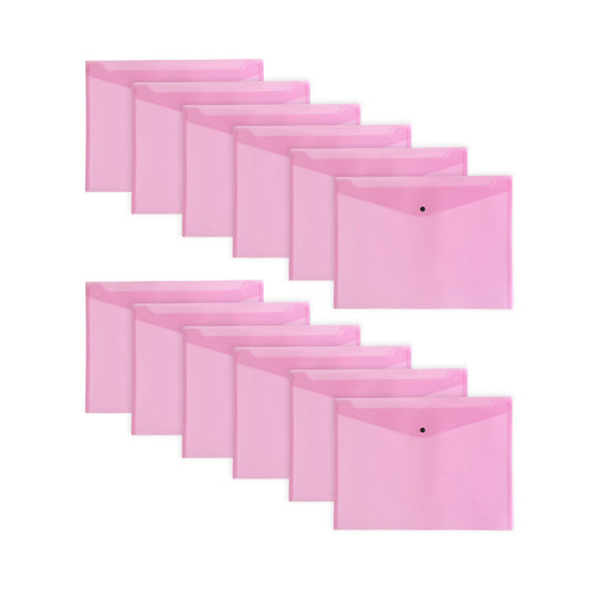 Pack of 12 Janrax A3 Pink Document Wallets - Button Stud Folder