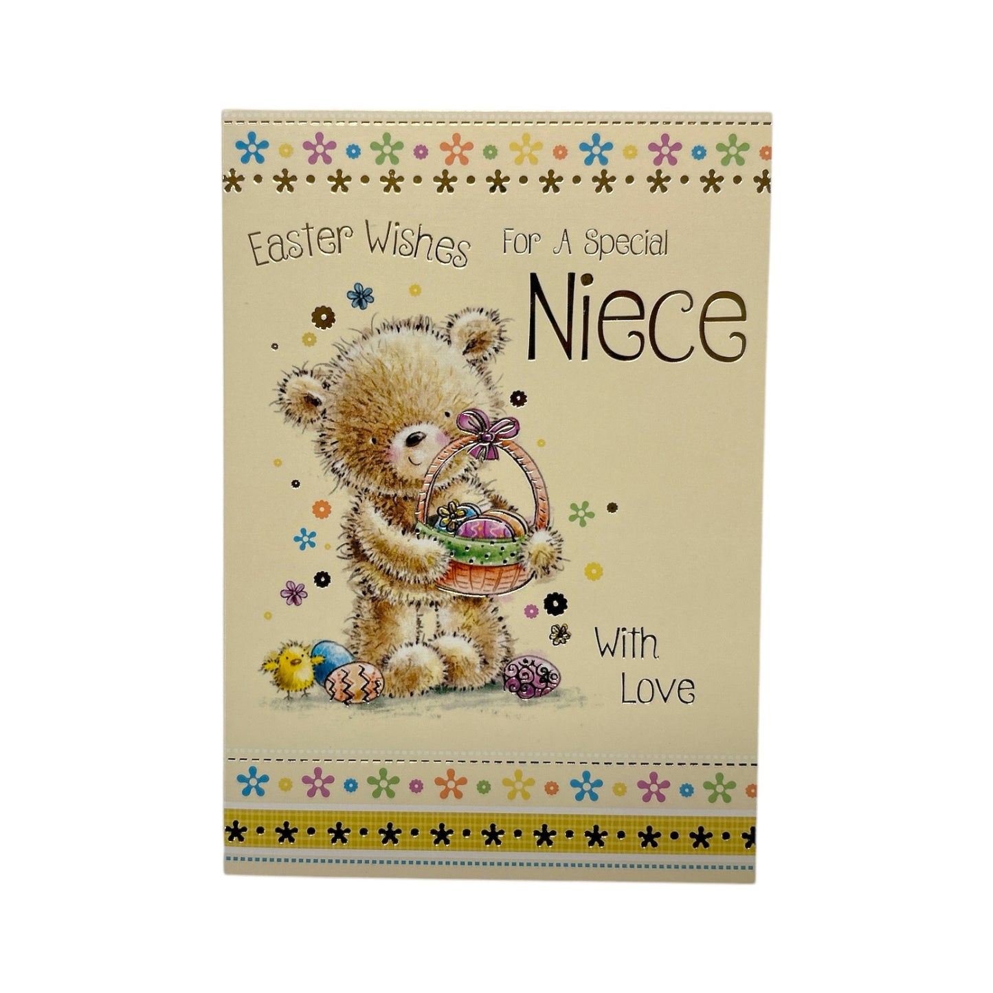 For A Special Niece Cute Teddy & Eggs Design Easter Card