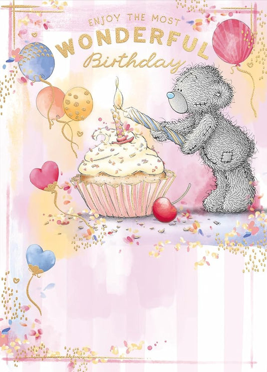 Bear Lighting Candle On Cake Cute Birthday Card