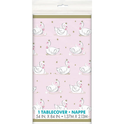 Swan Pink Birthday Plastic Table Cover, 54