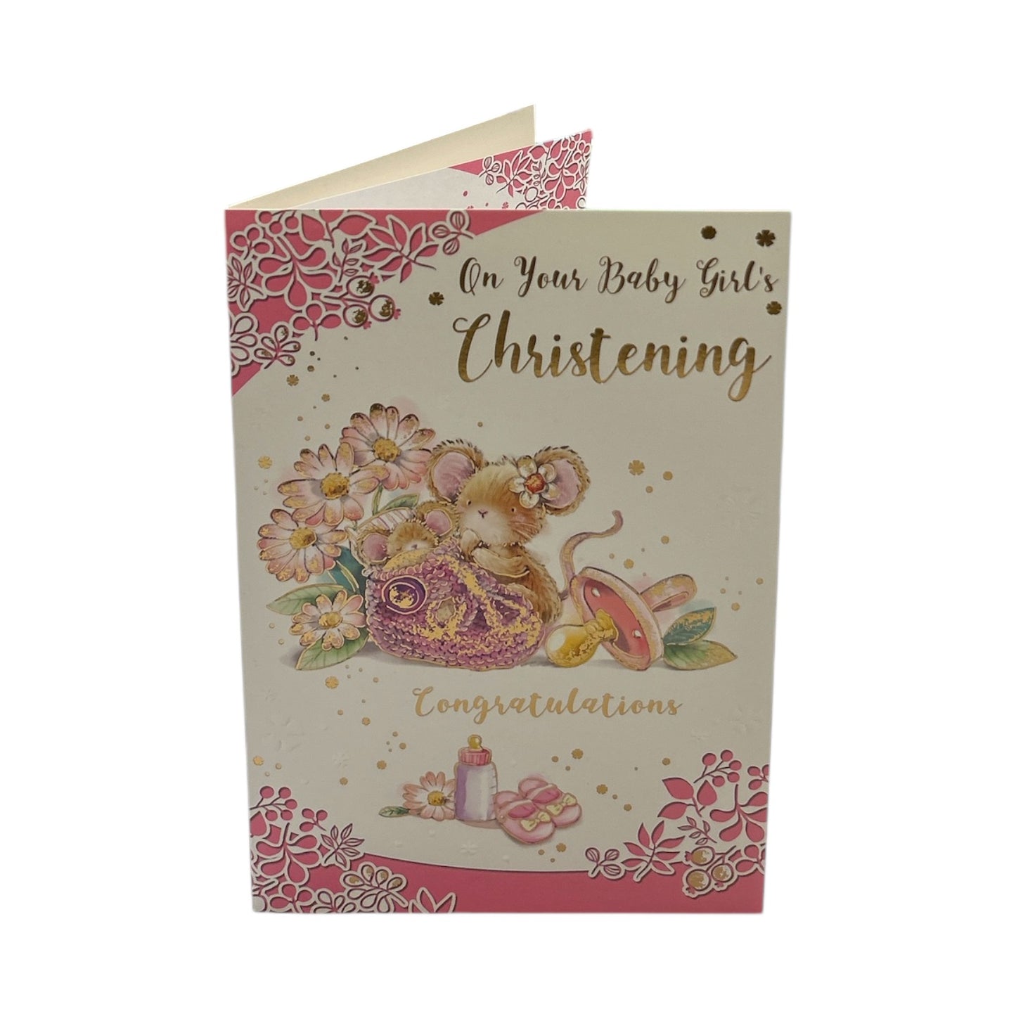 On Your Baby Girl's Christening Day Pink Congratulations Card