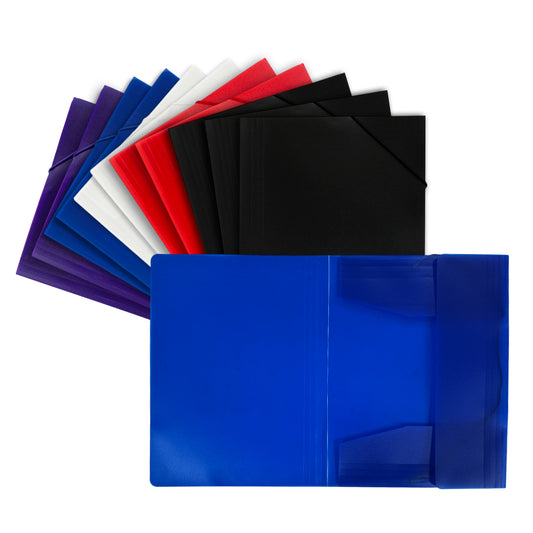 Pack of 12 A4 Clearview Assorted Colour 3 Flap Folders with Elasticated Closure