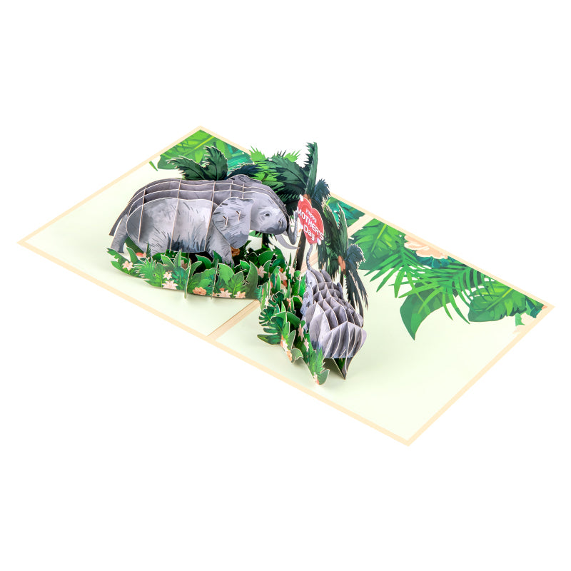 Elephants in Green Foliage Scene Celebrating Mother’s Day 3D Pop Up Card