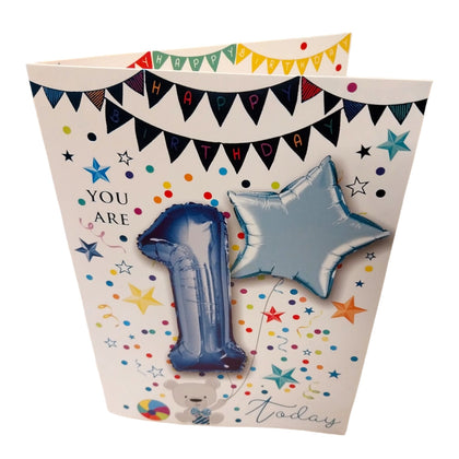 Boy You Are 1 Today Balloon Boutique Birthday Greeting Card