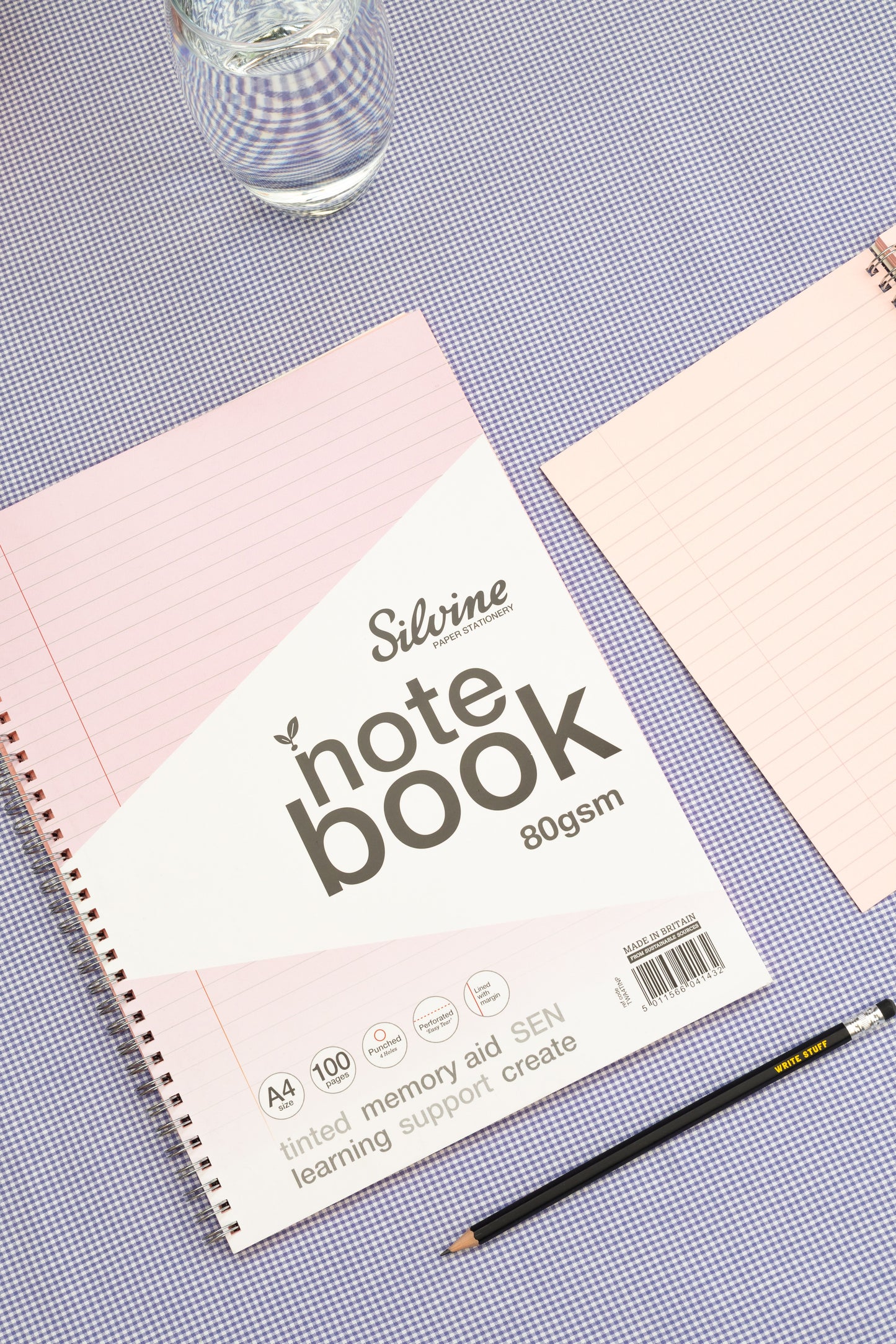 A4+ 100 Pages Twin Wire SEN Pink Paper Dyslexia Notebook - Lined with Margin