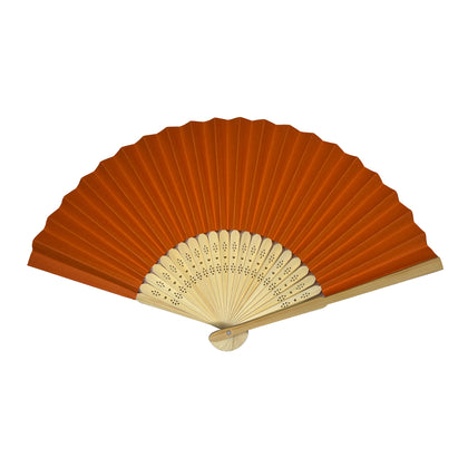 Orange Paper Foldable Hand Held Bamboo Wooden Fan by Parev
