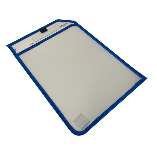 Pack of 12 Blue Edge Clear Dry Erase Write and Wipe Reusable Sleeve Pockets