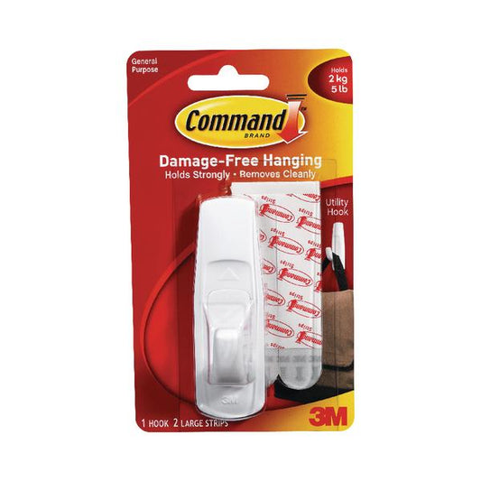 3M Command Adhesive Hook Large White with Two Adhesive Strips 17003