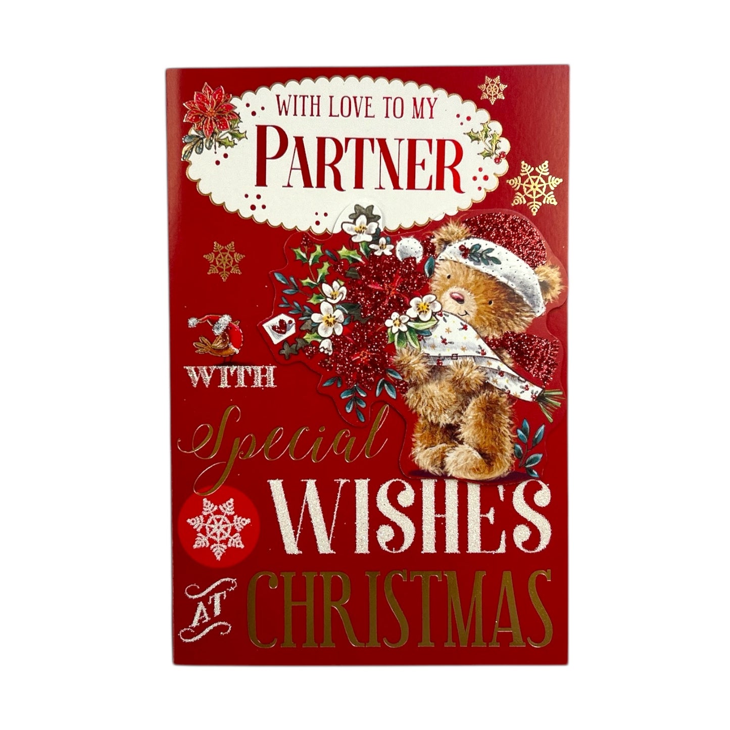 Cute Teddy and Festive Wishes With Love To My Partner Christmas Card
