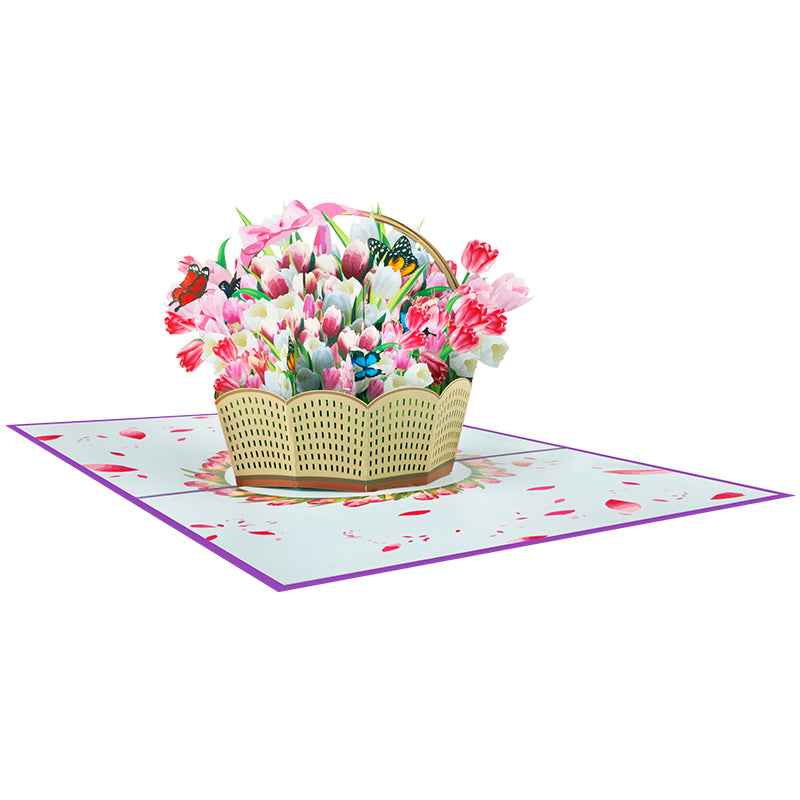 Blooming Elegance Tulip Basket 3D Pop Up Greeting Card