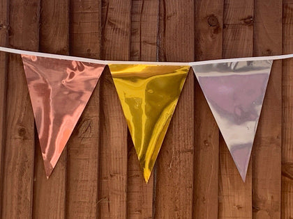 Metallic Rose Gold, Gold & Silver Alternating Bunting 10m with 20 Pennants