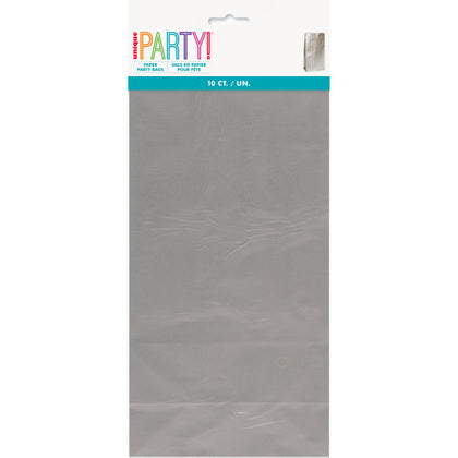 Pack of 10 Silver Metallic Paper Party Bags