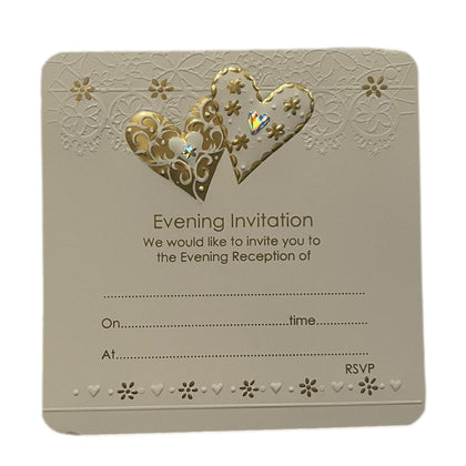 Cream Jewel Hearts Wedding Evening Invitations Pack of 10