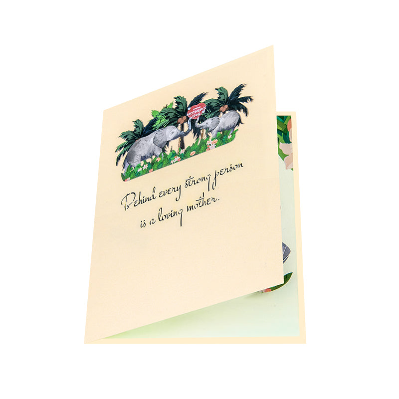 Elephants in Green Foliage Scene Celebrating Mother’s Day 3D Pop Up Card