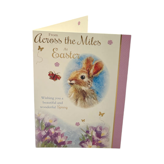 Across The Miles Cute Rabbit Floral Design Easter Card
