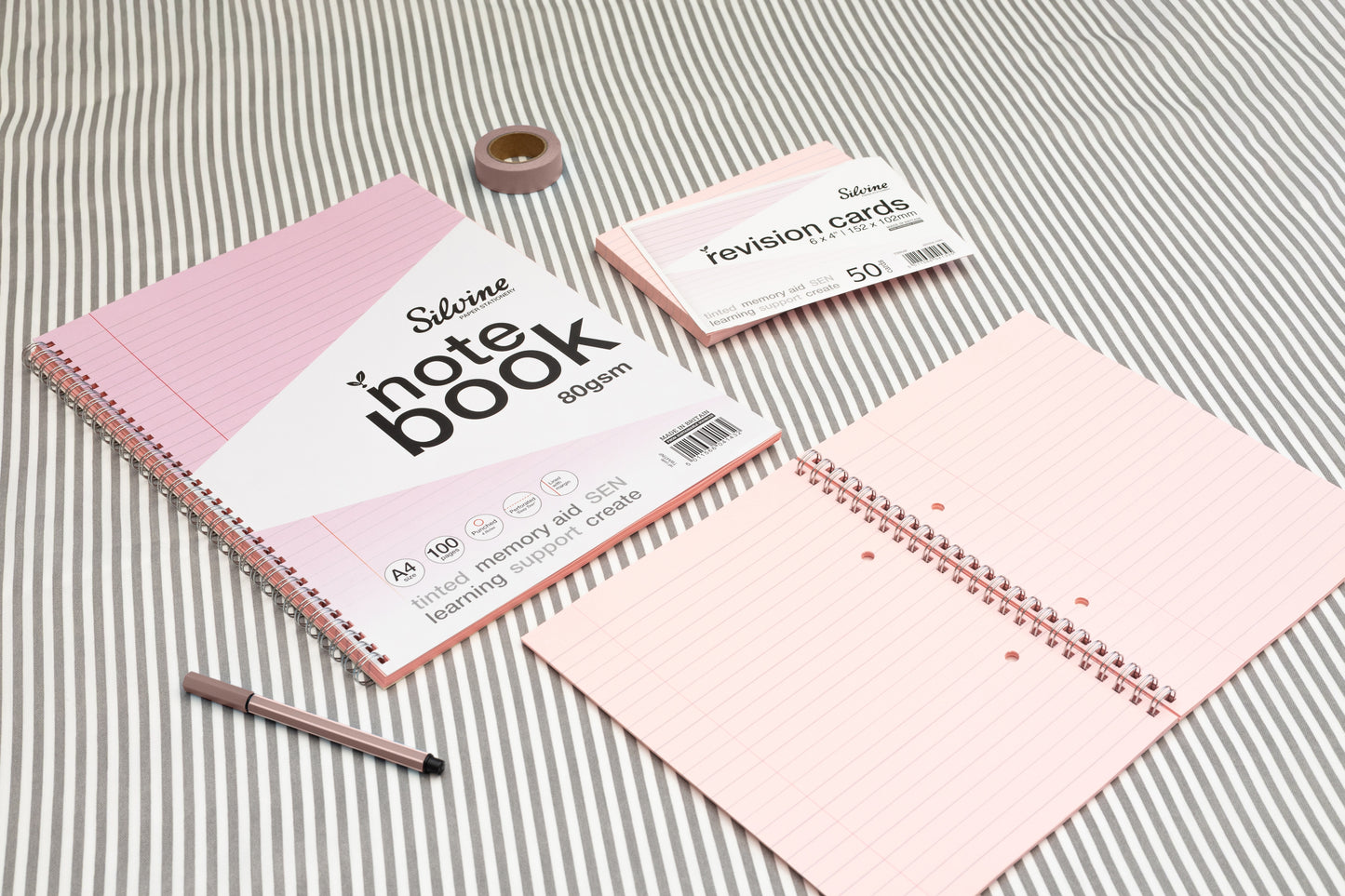 A4+ 100 Pages Twin Wire SEN Pink Paper Dyslexia Notebook - Lined with Margin
