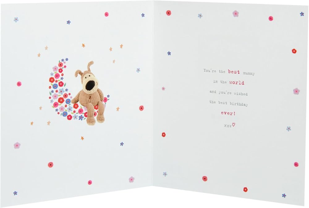 Boofle Sitting On Floral Moon Mummy Birthday Card