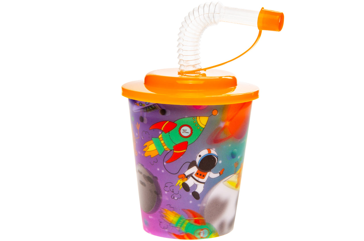 Space Theme 3D Cup With Straw and Lid