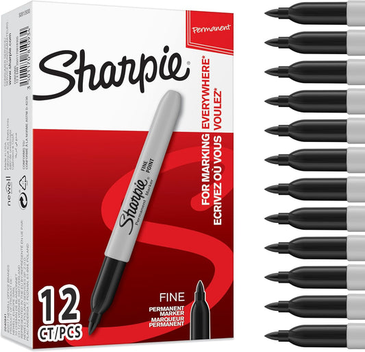 Pack of 12 Black Sharpie Fine Permanent Marker Pens
