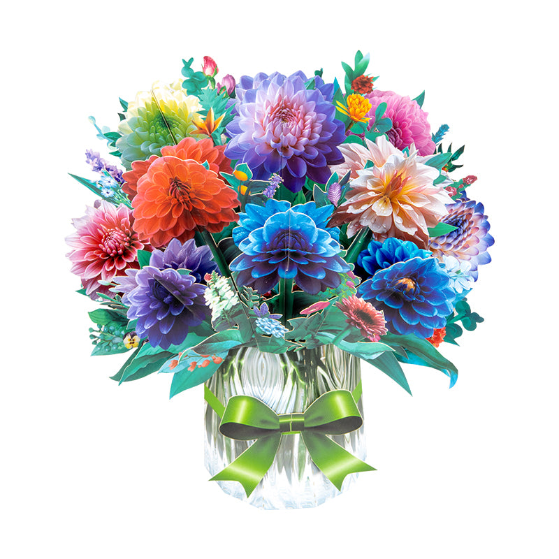 Bright Dahlia Bouquet Gift Design 3D Pop Up Card
