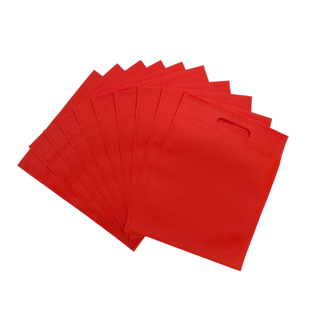 Pack of 100 Red Coloured 30x25cm Non-Woven Patch Handle Bags