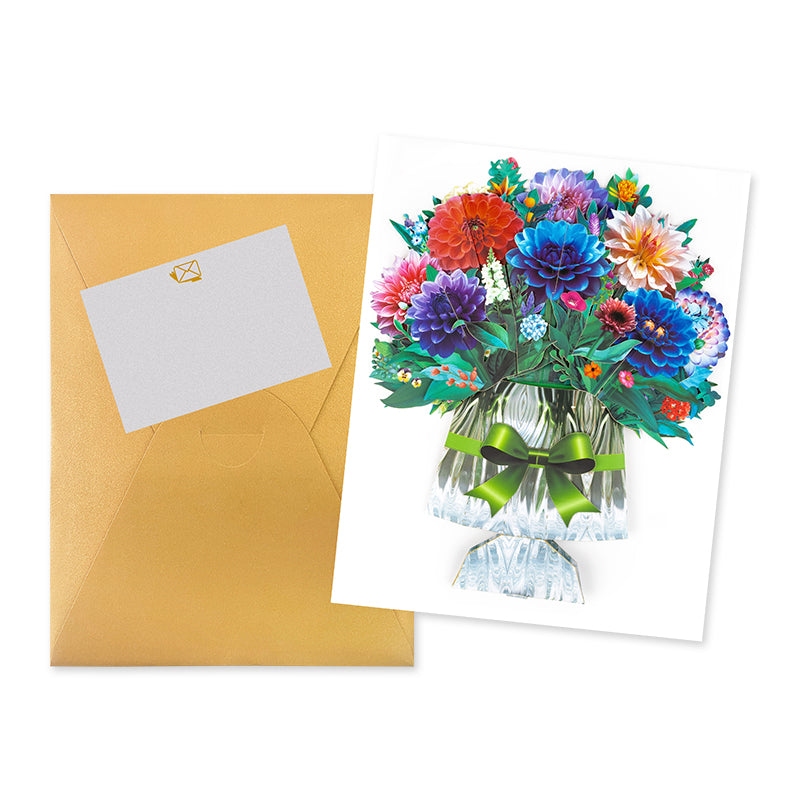 Bright Dahlia Bouquet Gift Design 3D Pop Up Card