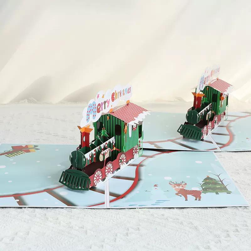 Snowy Journey with Colorful Train 3D Pop Up Christmas Card