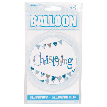 Blue Bunting Christening Round Foil Balloon 18