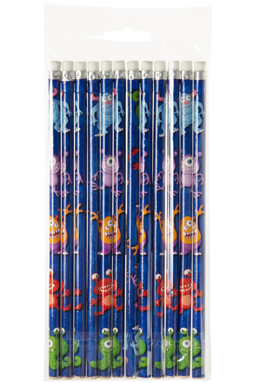 Pack of 12 Monster Design Pencils with Eraser