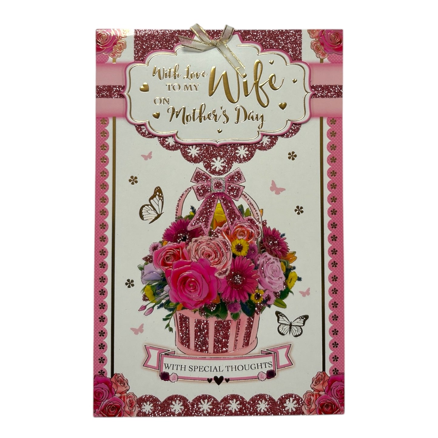 To My Wife Basket Of Pink Flowers Design Mother's Day Card